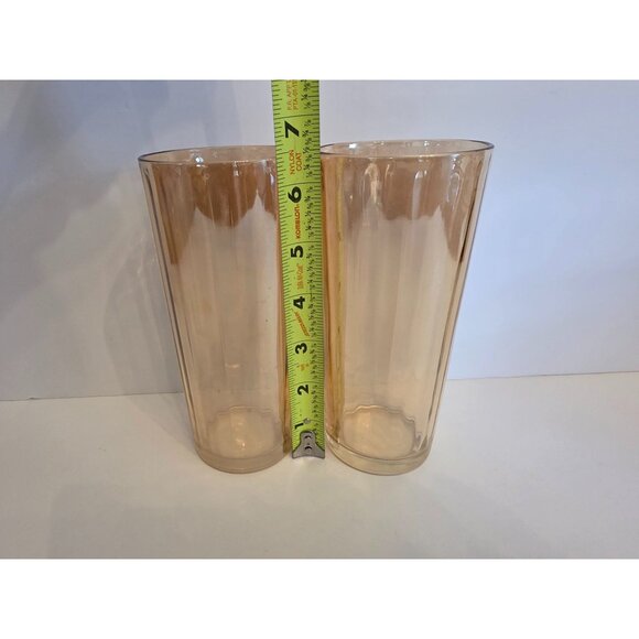 Vintage Jeanette Peach Marigold Tall Ribbed Canival Glass Tumblers Set Of 2 - Picture 3 of 4